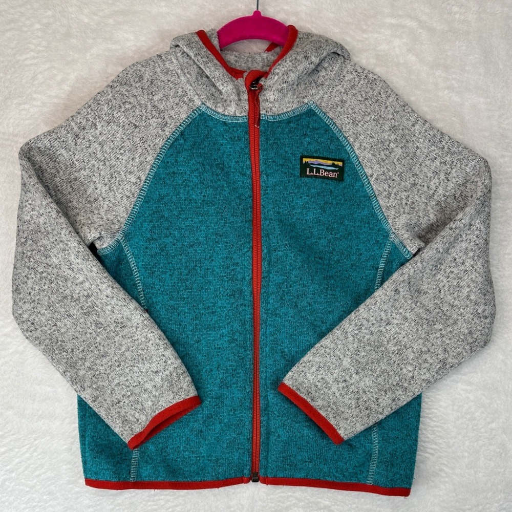 L.L.Bean Sweater Fleece Hoodie Kids M 5-6 Teal Gray Full Zip 504935